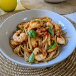 Prawn Arrabbiata with chilli basil and prawns